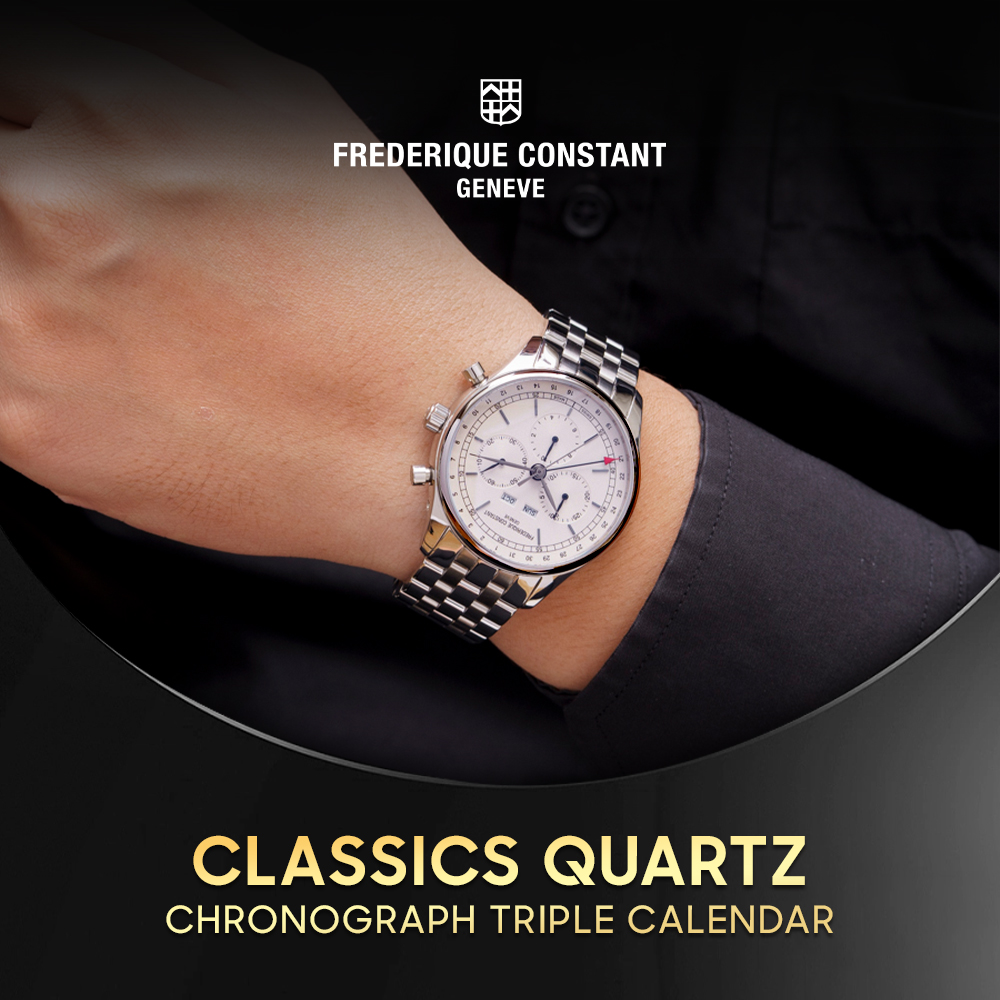 Bộ sưu tập Frederique Constant Classics Quartz Chronograph Triple Calendar là minh chứng rõ ràng cho sự tỉ mỉ và tinh tế trong từng chi tiết thiết kế.